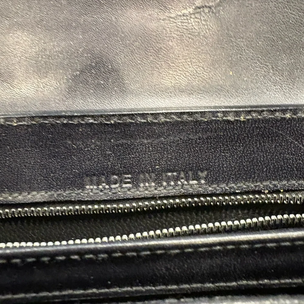 Vintage Italian Leather Small Satchel structured Hand Bag Midnight Blue Pockets - Picture 8 of 13